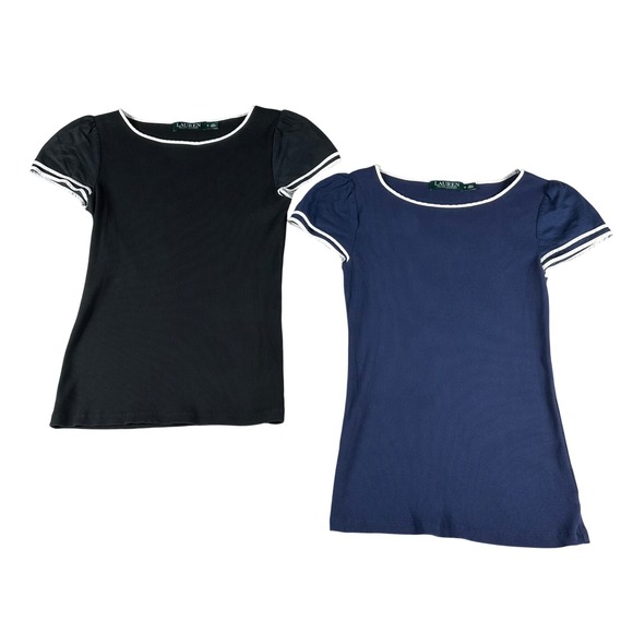 Lauren Ralph Lauren Tops - Lauren Ralph Lauren Ribbed Top Women‎ S Navy Blue Black Preppy Coastal Nautical